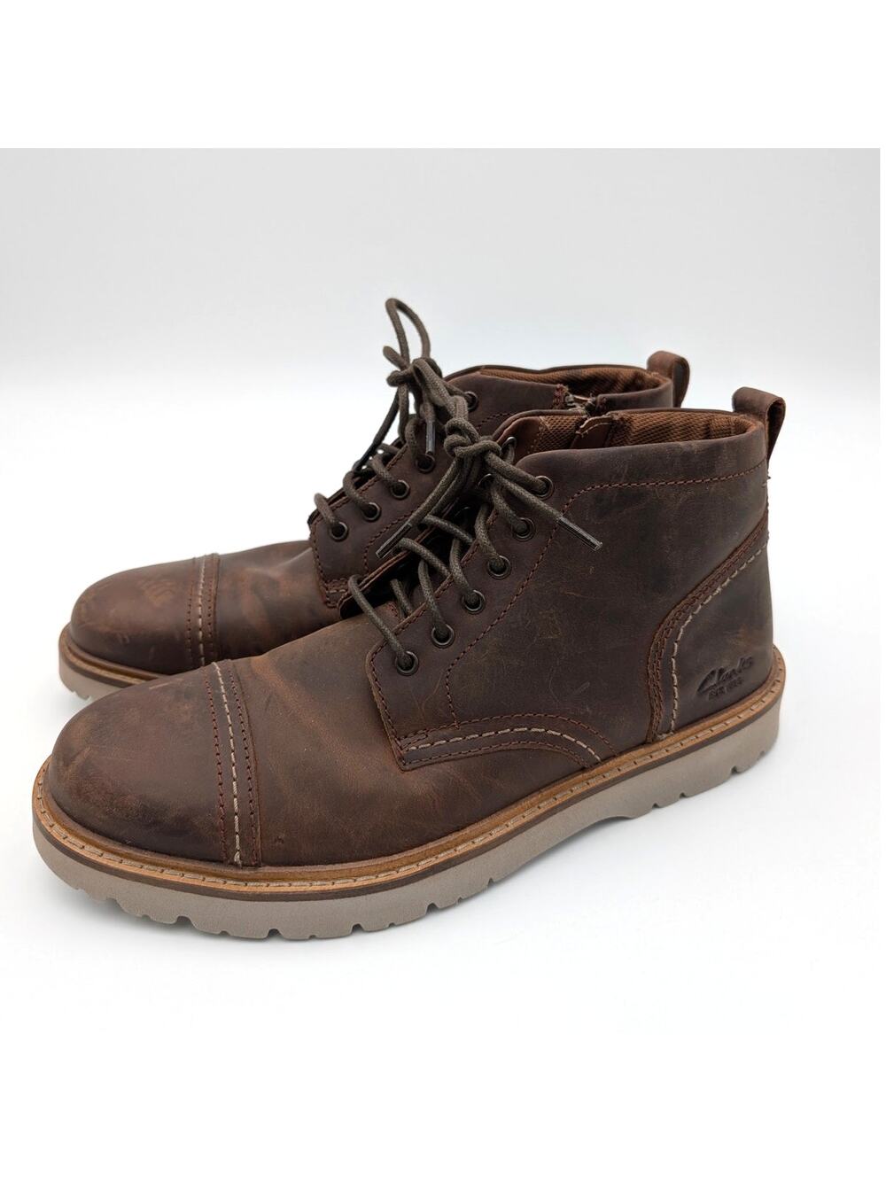 Clarks Weltridge Side Zip Boots Round Toe Men's Tan Leather US9.5 EU42.5
